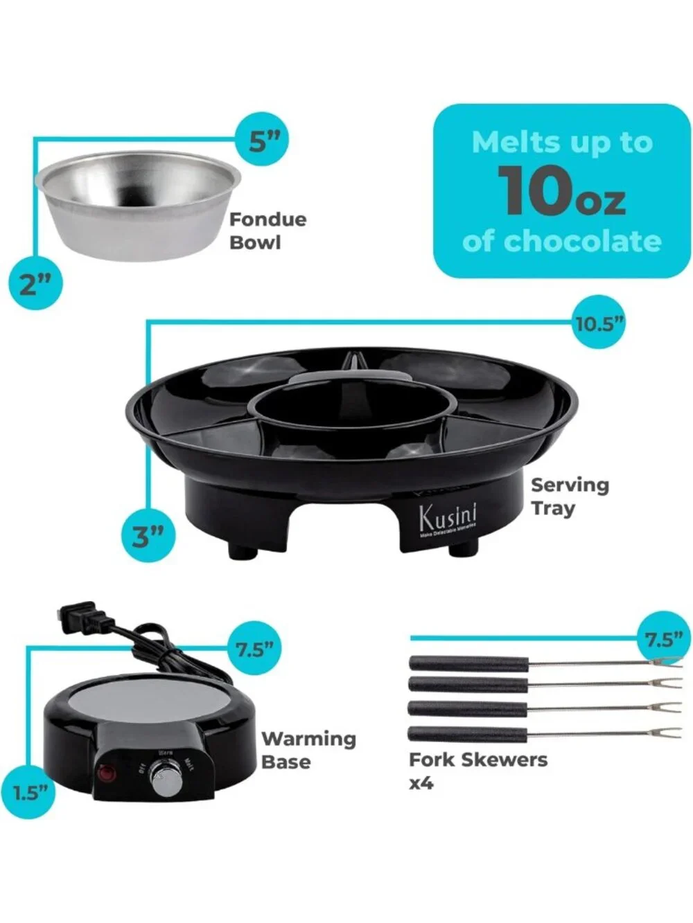 Electric Fondue Pot Set - Chocolate Fondue Kit with Temperature Control & 4